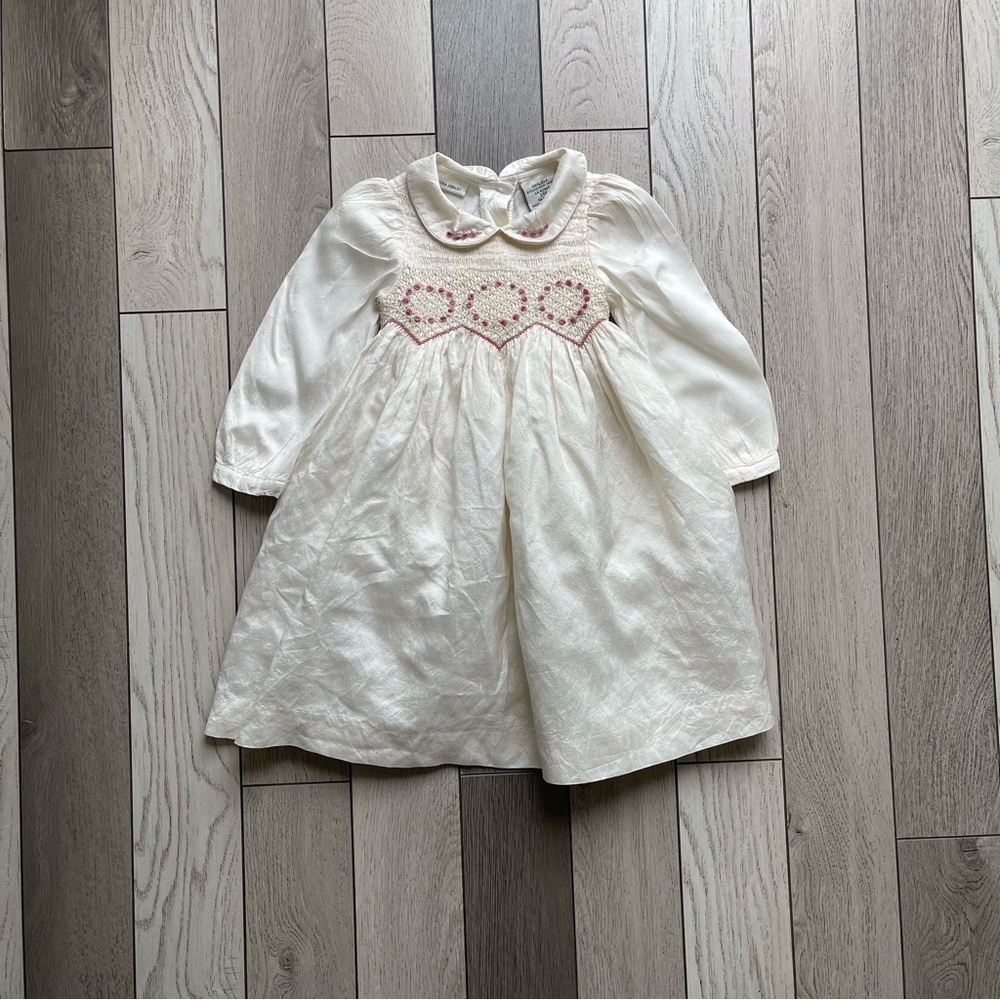 Laura Ashley Cream Dress with Pink Embroidered